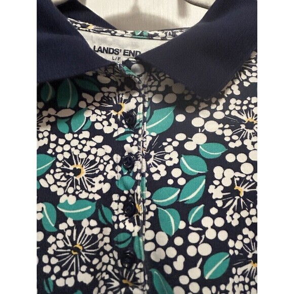 Lands End Women’s LP Dandelion Floral Polo Short Sleeve Shirt 100% Cotton Petite - Picture 12 of 16